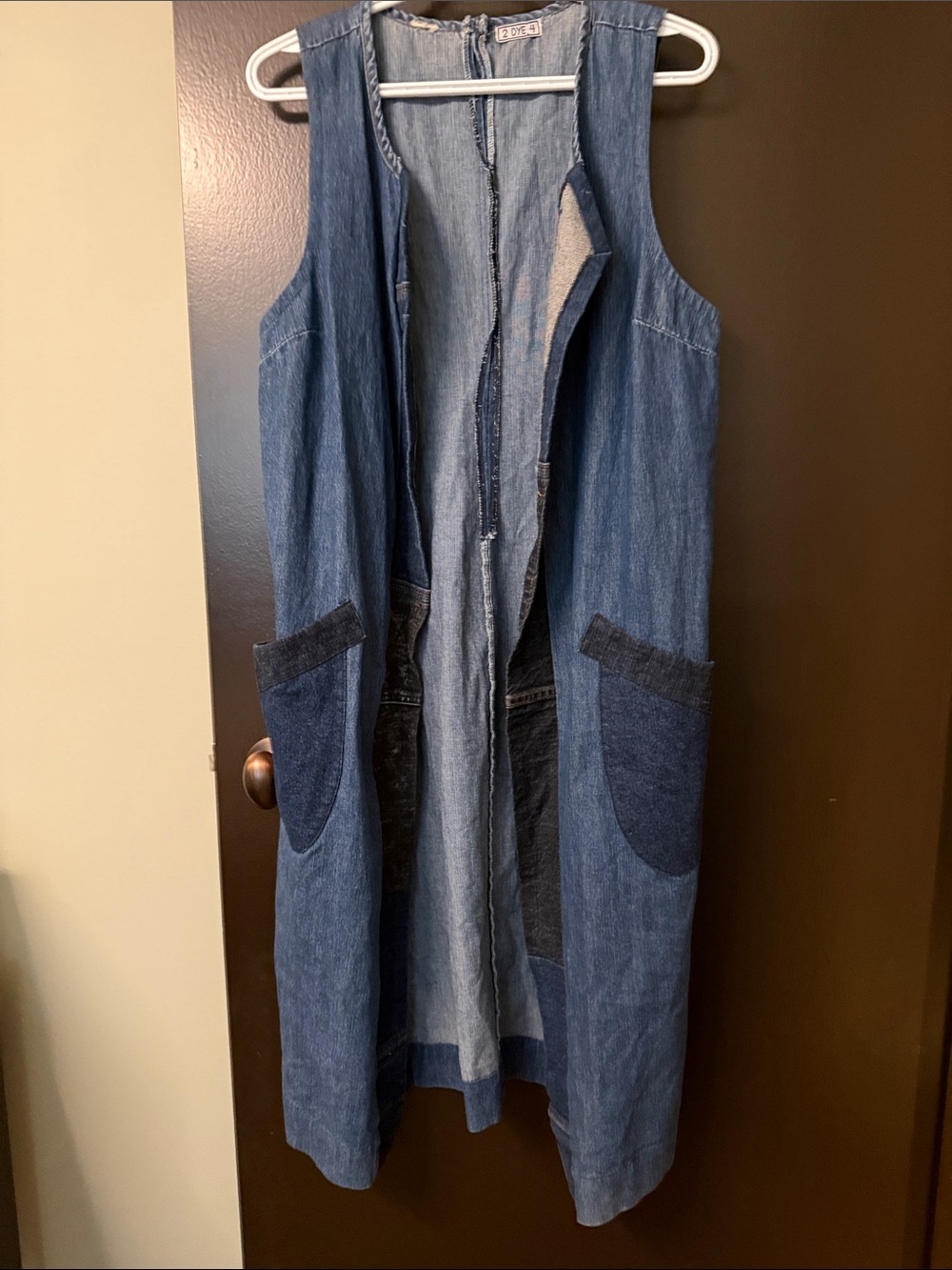 Sleeveless Denim Long Vest - Blue